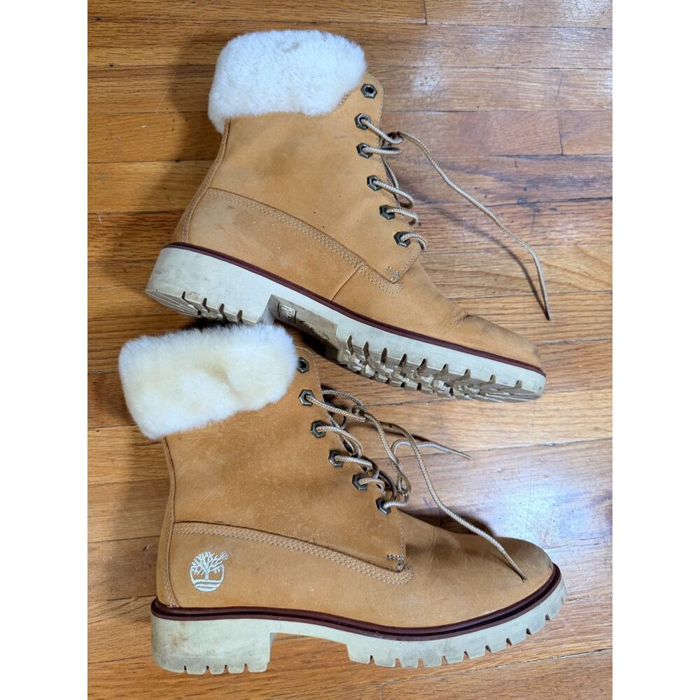 Timberland - Womens Wheat Leather Faux Fur Trim Lace Up Boots- Size 6.5 M - Picture 4 of 9